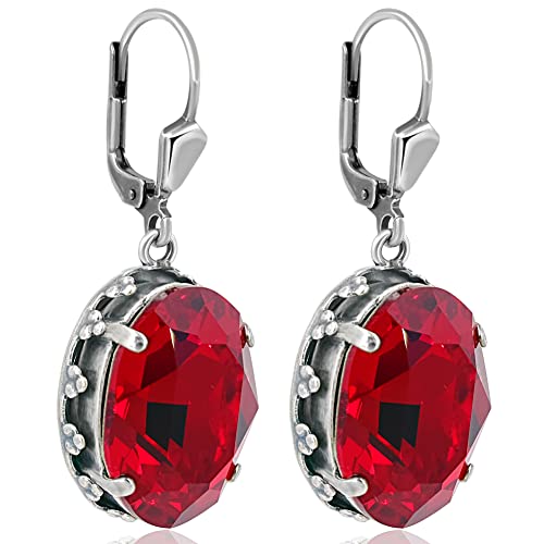 Ohrringe Silber Rot Jugendstil Ohrhänger Silber Kristall Klappverschluss NOBEL SCHMUCK von Nobel