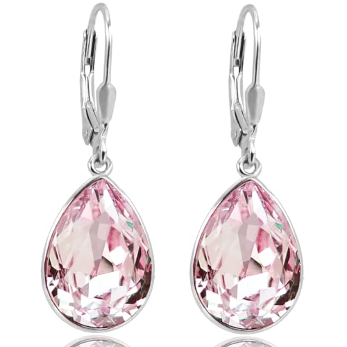Ohrringe Silber Rosa Marken Kristallen Tropfen 925 Sterling Silber Silberohrhänger NOBEL SCHMUCK von Nobel