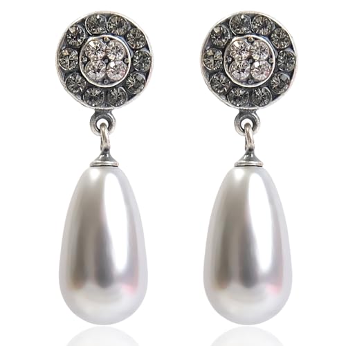 Ohrstecker Perle mit Markenkristallen Silber Grau NOBEL SCHMUCK von Nobel