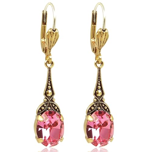 Rosa Ohrringe Gold platiniert mit Markenkristallen goldene Ohrhänger NOBEL SCHMUCK von Nobel