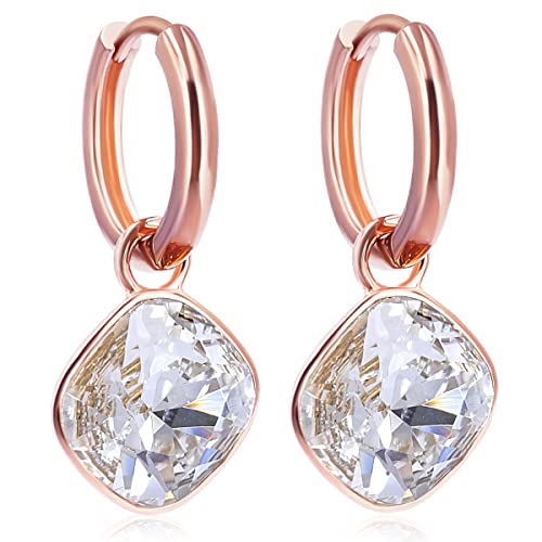 Rosegold Creolen Charm Anhänger Marken Kristalle Ohrringe 925 Sterling NOBEL SCHMUCK von Nobel