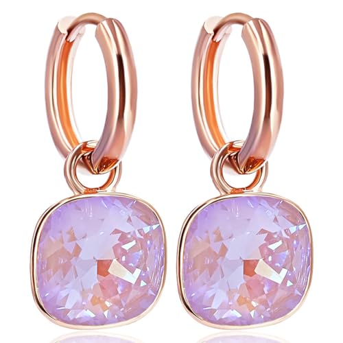 Rosegold Creolen Charm Anhänger Swarovski Kristalle Ohrringe 925 Sterling Lavender Delite NOBEL SCHMUCK von Nobel