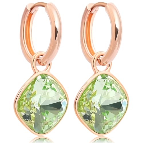 Rosegold Creolen Grün Charm Anhänger Markenkristallen Ohrringe 925 Sterling NOBEL SCHMUCK von Nobel