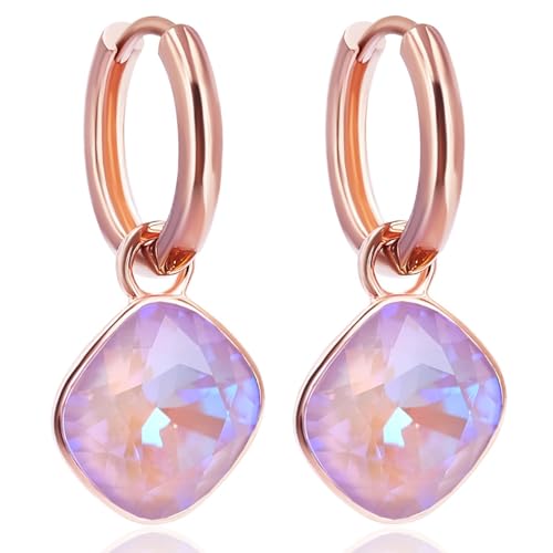 Rosegold Creolen Violett Charm Anhänger Markenkristallen Ohrringe 925 Sterling NOBEL SCHMUCK von Nobel