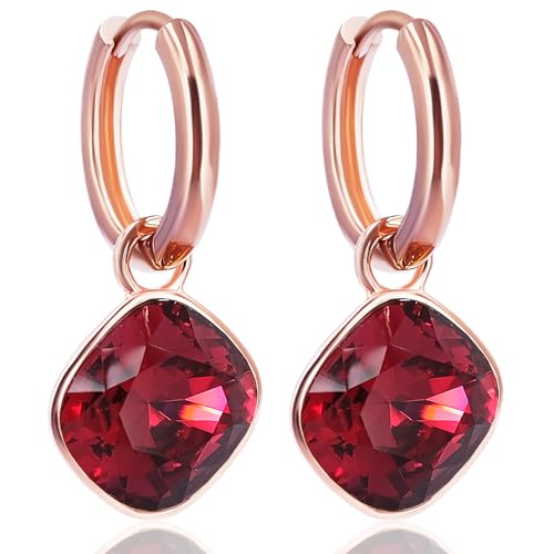 Rosegold Ohrringe Creolen Rot Markenkristalle Ohrringe 925 Sterling NOBEL SCHMUCK von Nobel
