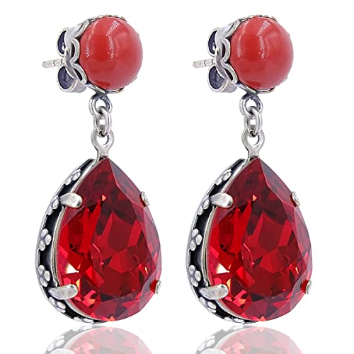 Silber Ohrringe Jugendstil Rot Ohrstecker Damen NOBEL SCHMUCK von Nobel