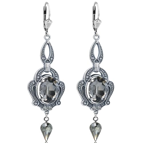 Statement Ohrringe Jugendstil Silber Swarovski Kristalle Black Diamond NOBEL SCHMUCK von Nobel