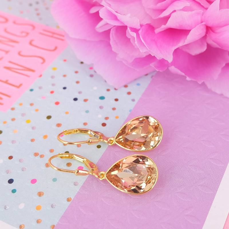 925 Ohrringe Gold Swarovski Kristalle Tropfen Light Topaz Nobel Schmuck von NobelSchmuck