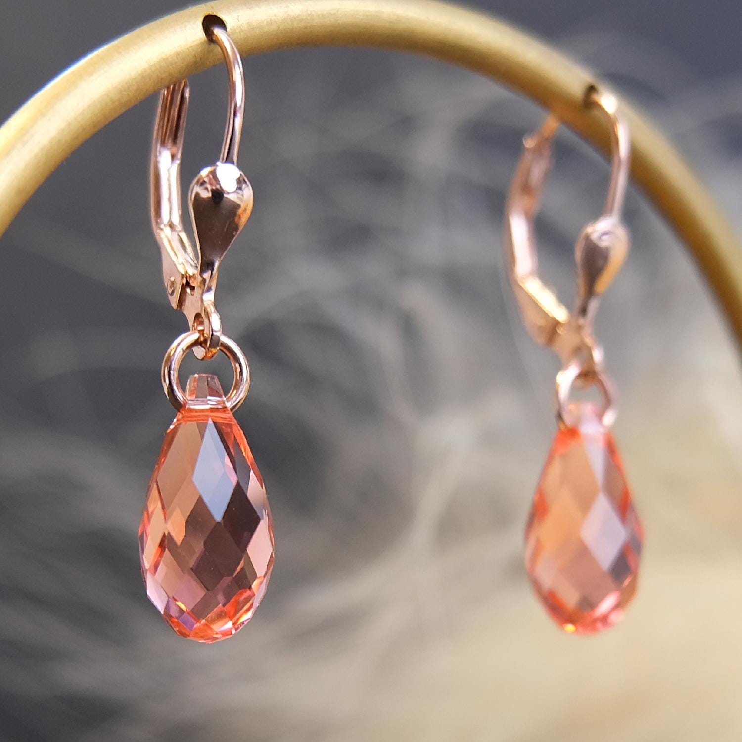 Ohrringe Rosegold 925 Sterling Silber Tropfen Swarovski Kristalle Pfirsich Nobel Schmuck von NobelSchmuck