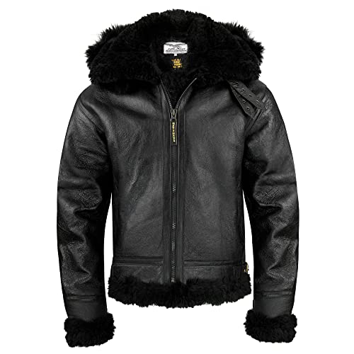 Noble House B-3 Schwarz Fliegerjacke Herren Lederjacke Echtes Schaffell 20 mm (S) von Noble House