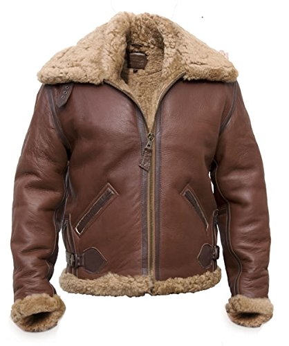 Noble House B-6 Shearling US Herren Fliegerjacke Lederjacke aus Schaffell braun (XL) von Noble House