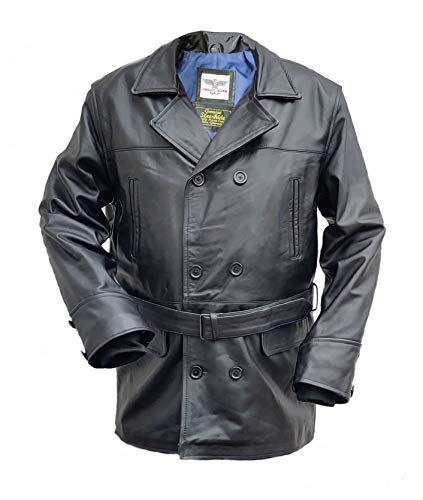 Noble House WW I Herren Stierleder Mantel Schwarz (L) von Noble House