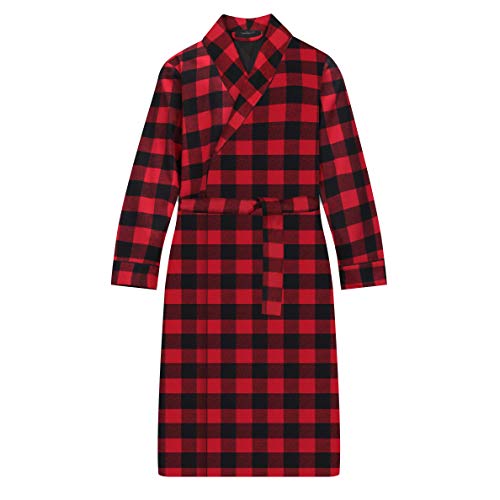 Noble Mount Herren-Bademantel, 100 % Baumwolle, Flanell, Buffalo Plaid Rot-Schwarz, Medium von Noble Mount