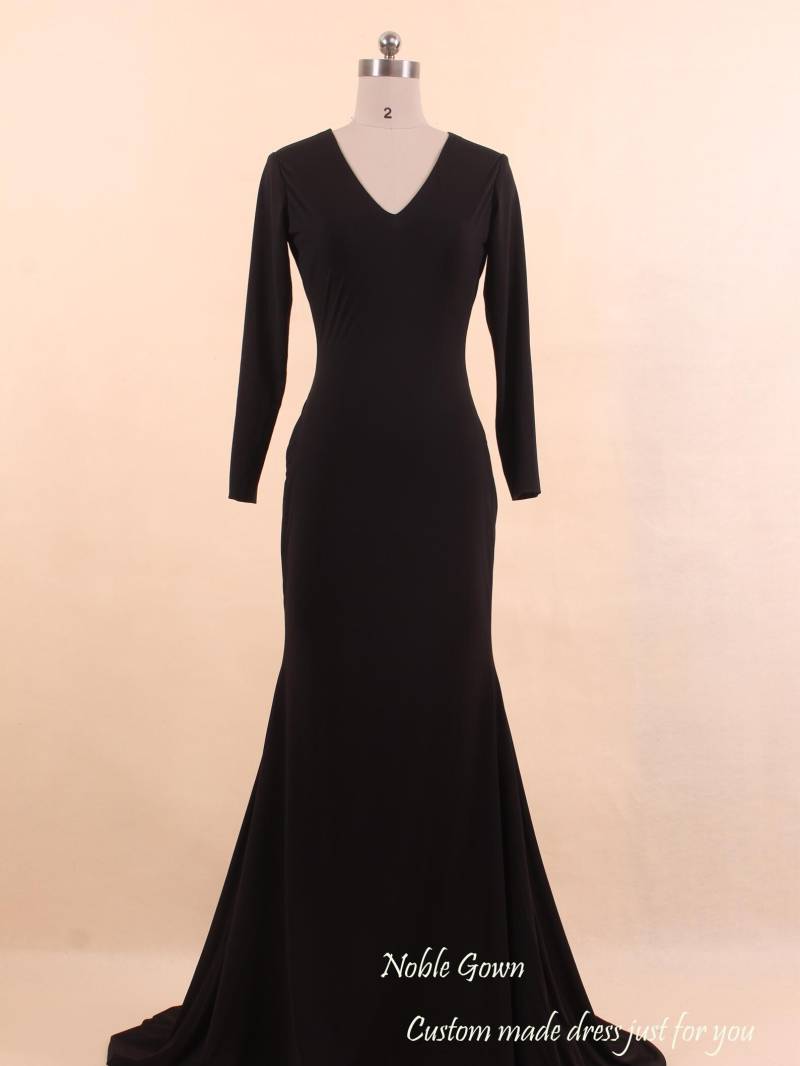stretched Jersey Schwarz Meerjungfrau Abendkleid Elegantes Langarm Abendkleid von NobleGown