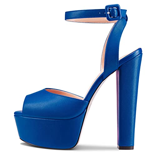 NobleOnly Damen Chunky Blockabsatz Hoher High Plateau Plattform Absatz Heel Peep Open Zehenkappe Knöchelriemen Slingback Hochzeit Sandalen Blau A 40 EU NobleOnly Damen Chunky Blockabsatz Hoher High Plateau Plattform Absatz Heel Peep Open Zehenkappe Knöchelriemen Slingback Hochzeit Sandalen Blau A 40 EU von NobleOnly