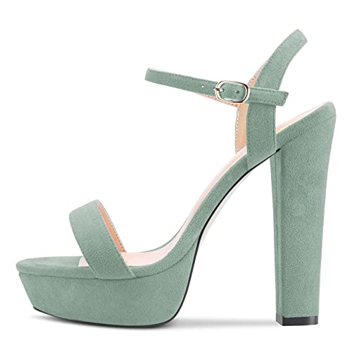 NobleOnly Damen Chunky Blockabsatz Hoher High Plateau Plattform Absatz Heel Peep Open Zehenkappe Sandalen Knöchelriemen Schnalle Römische Clear Party Hochzeit Schuhe Hellgrün 38 EU von NobleOnly