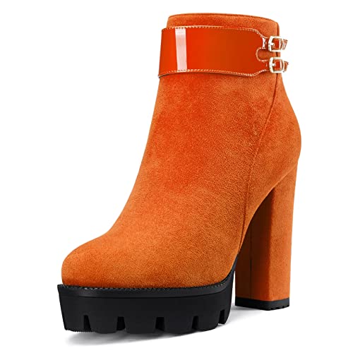 NobleOnly Damen Chunky Blockabsatz Hoher High Plateau Plattform Absatz Heel Runde Zehenkappe Stiefeletten Reißverschluss 12 CM Heels Stiefel Orange 41 EU NobleOnly Damen Chunky Blockabsatz Hoher High Plateau Plattform Absatz Heel Runde Zehenkappe Stiefeletten Reißverschluss 12 CM Heels Stiefel Orange 41 EU von NobleOnly