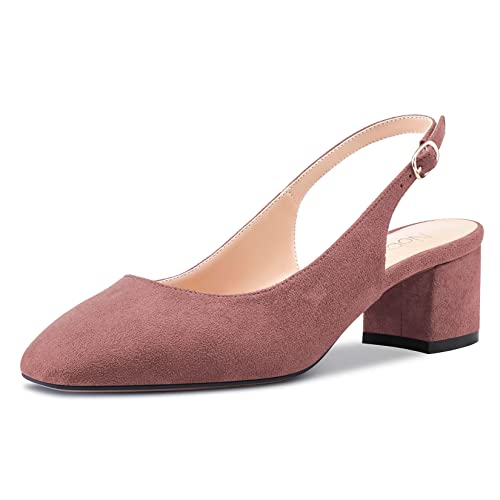 NobleOnly Damen Chunky Blockabsatz Mittlerem Absatz Heel Eckige Zehenkappe Sandalen Knöchelriemen Slingback Slip-on Pumps Dress Schuhe Rosa 41 EU von NobleOnly