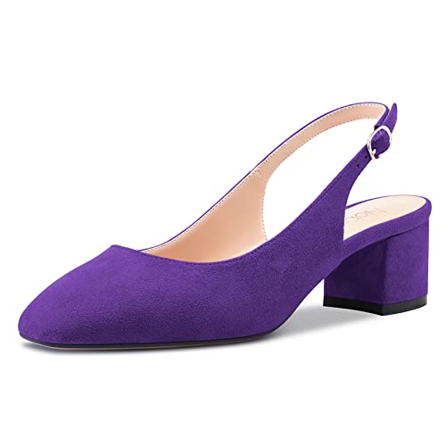 NobleOnly Damen Chunky Blockabsatz Mittlerem Absatz Heel Eckige Zehenkappe Sandalen Knöchelriemen Slingback Slip-on Pumps Dress Schuhe Violett 41 EU von NobleOnly