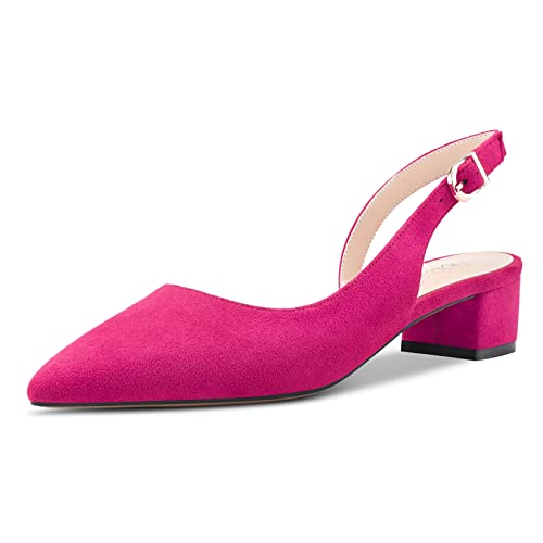 NobleOnly Damen Chunky Blockabsatz Niedrige Absatz Heel Geschlossene Spitze Zehenkappe Sandalen Slingback Slip-on Schnalle Pumps Hochzeit Dress Cute 3.5 cm Heels Schuhe Rosa Wildleder A 39 EU von NobleOnly
