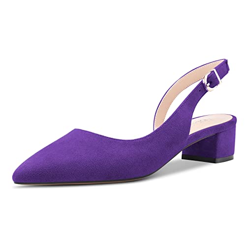 NobleOnly Damen Chunky Blockabsatz Niedrige Absatz Heel Geschlossene Spitze Zehenkappe Sandalen Slingback Slip-on Schnalle Pumps Hochzeit Dress Cute 3.5 cm Heels Schuhe Violett 38 EU von NobleOnly