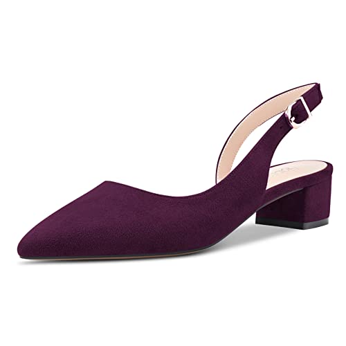 NobleOnly Damen Chunky Blockabsatz Niedrige Absatz Heel Geschlossene Spitze Zehenkappe Sandalen Slingback Slip-on Schnalle Pumps Hochzeit Dress Cute 3.5 cm Heels Schuhe Violett Wildleder 44 EU von NobleOnly