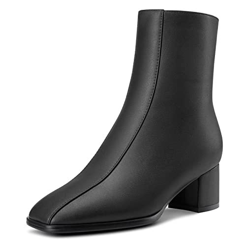 NobleOnly Damen Chunky Blockabsatz Niedrige Kitten Absatz Heel Eckige Zehenkappe Reißverschluss Stiefeletten Hochzeit Dress 5 CM Heels Schwarz 40 EU von NobleOnly