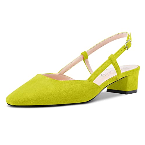 NobleOnly Damen Chunky Blockabsatz Niedrige Kitten Absatz Heel Eckige Zehenkappe Sandalen Slingback Slip-on Pumps Hochzeit Cute Schuhe Grün 37 EU von NobleOnly