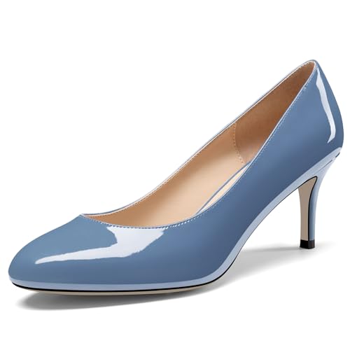 NobleOnly Damen Geschlossene Runde Zehenkappe Mittlerem Kitten Absatz Heel Slip-on Büroschuhe Pumps Dress Lässig Klassisch Schuhe 6.5 cm Heels Kobaltblau 39 EU von NobleOnly