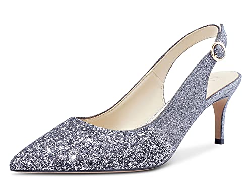 NobleOnly Damen High Heels Lederfutter Slingback Sandalen Stilettos Slip-On Pumps 6CM Kitten Heels Grau Silber Glitter Schuhe EU 38.5 NobleOnly Damen High Heels Lederfutter Slingback Sandalen Stilettos Slip-On Pumps 6CM Kitten Heels Grau Silber Glitter Schuhe EU 38.5 von NobleOnly
