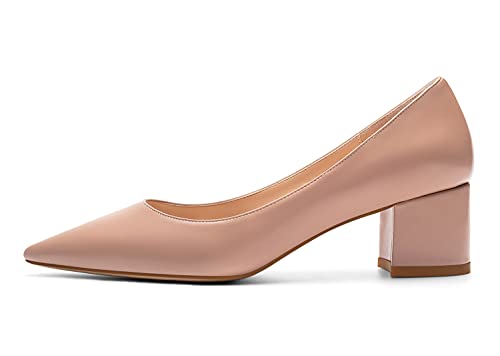 NobleOnly Damen High Heels Pumps Lederfutter Blockabsatz 5CM Heel Beige Matte Schuhe EU 41 von NobleOnly