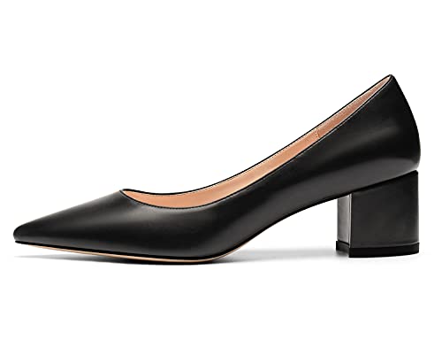 NobleOnly Damen High Heels Pumps Lederfutter Blockabsatz 5CM Heel Schwarz Matte Schuhe EU 38.5 von NobleOnly