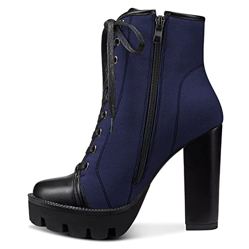 NobleOnly Damen Hoher Absatz Heel Plateau Plattform Runde Zehenkappe Stiefeletten Reißverschluss Schnüren Schnürung Reitstiefel Stiefel 13 CM Heels Blau A 44 EU NobleOnly Damen Hoher Absatz Heel Plateau Plattform Runde Zehenkappe Stiefeletten Reißverschluss Schnüren Schnürung Reitstiefel Stiefel 13 CM Heels Blau A 44 EU von NobleOnly