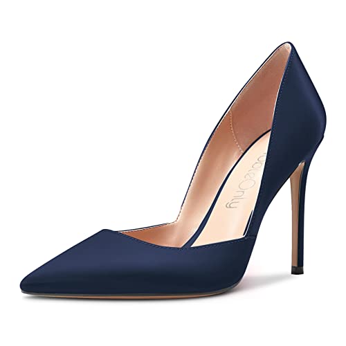 NobleOnly Damen Hoher High Absatz Heel Stiletto Spitze Zehenkappe Slip-on Pumps Dress Hochzeit Party 10 cm Heels Navy Blau 38 EU von NobleOnly