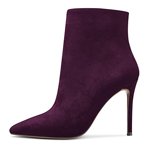 NobleOnly Damen Hoher High Absatz Heel Stiletto Spitze Zehenkappe Stiefeletten Slip-on Reißverschluss Party Büroschuhe Hochzeit Sexy 10 CM Heels Stiefel Violett A 44 EU von NobleOnly