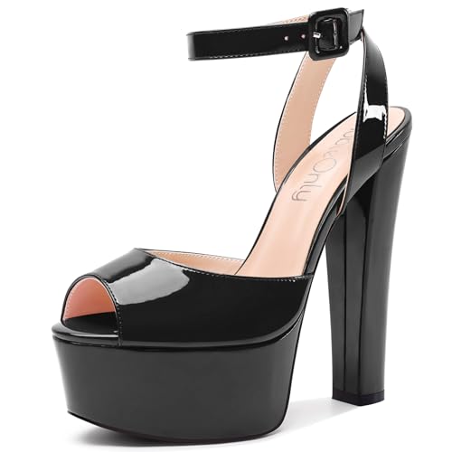 NobleOnly Damen Hoher High Chunky Blockabsatz Plateau Plattform Absatz Heel Peep Zehenkappe Knöchelriemen Sandalen Abschlussball Dress Schuhe 15 CM Heels Schwarz Lackleder 37 EU NobleOnly Damen Hoher High Chunky Blockabsatz Plateau Plattform Absatz Heel Peep Zehenkappe Knöchelriemen Sandalen Abschlussball Dress Schuhe 15 CM Heels Schwarz Lackleder 37 EU von NobleOnly