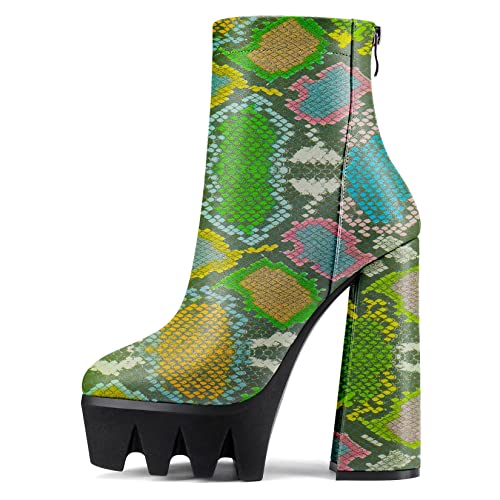 NobleOnly Damen Hoher High Plateau Plattform Absatz Heel Chunky Blockabsatz Spitze Zehenkappe Stiefeletten Reißverschluss Klassisch Dress Stiefel Mehrfarbig 40 EU von NobleOnly