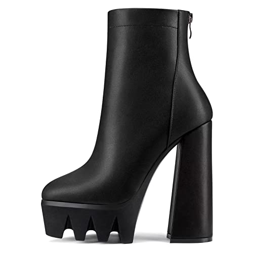 NobleOnly Damen Hoher High Plateau Plattform Absatz Heel Chunky Blockabsatz Spitze Zehenkappe Stiefeletten Reißverschluss Klassisch Dress Stiefel Schwarz 41 EU von NobleOnly