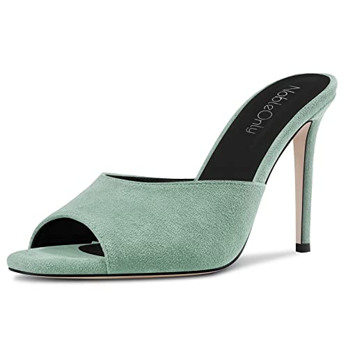 NobleOnly Damen Hoher High Stiletto Absatz Heel Peep Open Zehenkappe Slip-on Sandalen Lässig Büroschuhe Clear Klassisch Schuhe 10 CM Heels Hellgrün 40 EU von NobleOnly
