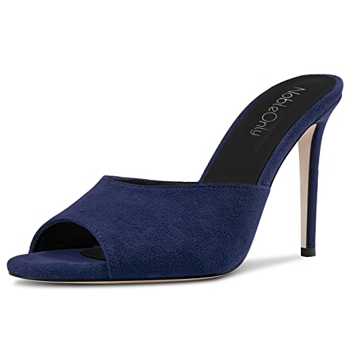 NobleOnly Damen Hoher High Stiletto Absatz Heel Peep Open Zehenkappe Slip-on Sandalen Lässig Büroschuhe Clear Klassisch Schuhe 10 CM Heels Navy Blau 38 EU von NobleOnly