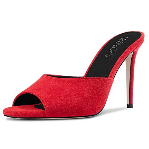 NobleOnly Damen Hoher High Stiletto Absatz Heel Peep Open Zehenkappe Slip-on Sandalen Lässig Büroschuhe Clear Klassisch Schuhe 10 CM Heels Rot 39 EU von NobleOnly