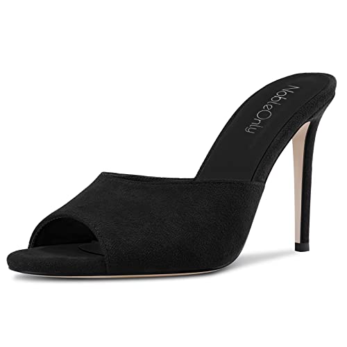 NobleOnly Damen Hoher High Stiletto Absatz Heel Peep Open Zehenkappe Slip-on Sandalen Lässig Büroschuhe Clear Klassisch Schuhe 10 CM Heels Schwarz 45 EU von NobleOnly
