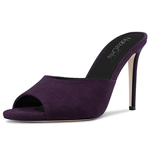 NobleOnly Damen Hoher High Stiletto Absatz Heel Peep Open Zehenkappe Slip-on Sandalen Lässig Büroschuhe Clear Klassisch Schuhe 10 CM Heels Violett A 40 EU von NobleOnly