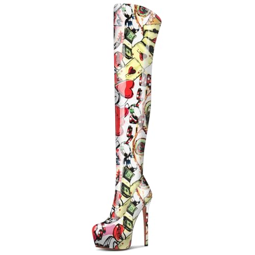 NobleOnly Damen Hoher High Stiletto Absatz Heel Runde Zehenkappe Plateau Plattform Überknie Stiefel Reißverschluss Abschlussball Party Stiefel 15 CM Heels Poker-Muster 41 EU NobleOnly Damen Hoher High Stiletto Absatz Heel Runde Zehenkappe Plateau Plattform Überknie Stiefel Reißverschluss Abschlussball Party Stiefel 15 CM Heels Poker-Muster 41 EU von NobleOnly