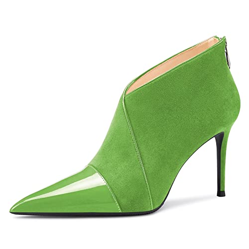 NobleOnly Damen Hoher High Stiletto Absatz Heel Spitze Zehenkappe Stiefeletten Slip-on Reißverschluss Büroschuhe Dress Schuhe Grün A 44 EU von NobleOnly