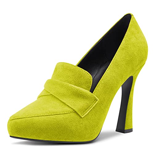 NobleOnly Damen Hoher High Stiletto Plateau Plattform Absatz Heel Spitze Zehenkappe Pumps Slip-on Hochzeit Büroschuhe Dress 10 cm Heels Schuhe Grün Wildleder 35 EU von NobleOnly