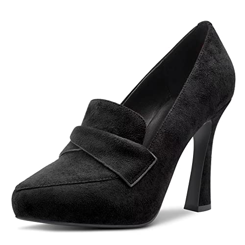 NobleOnly Damen Hoher High Stiletto Plateau Plattform Absatz Heel Spitze Zehenkappe Pumps Slip-on Hochzeit Büroschuhe Dress 10 cm Heels Schuhe Schwarz Wildleder 39 EU von NobleOnly