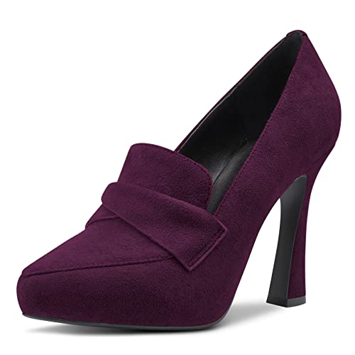 NobleOnly Damen Hoher High Stiletto Plateau Plattform Absatz Heel Spitze Zehenkappe Pumps Slip-on Hochzeit Büroschuhe Dress 10 cm Heels Schuhe Violett Wildleder A 42 EU von NobleOnly