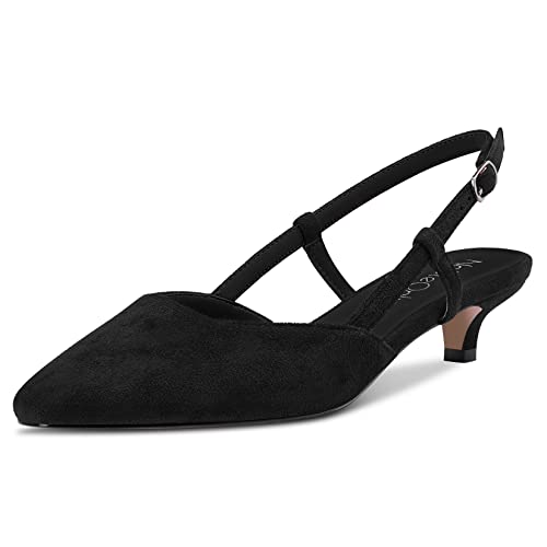 NobleOnly Damen Kitten Absatz Heel Eckige Zehenkappe Slingback Pumps Büroschuhe Lässig Abschlussball Dress Schuhe 3 cm Heels Schwarz 41 EU von NobleOnly
