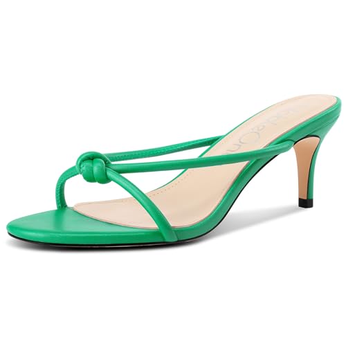 NobleOnly Damen Kitten Absatz Heel Pantoletten Schuhe Runde Open Zehenkappe Dress Abschlussball Lässig Party Slip-on Sandalen 6 CM Heels Grün 42 EU von NobleOnly